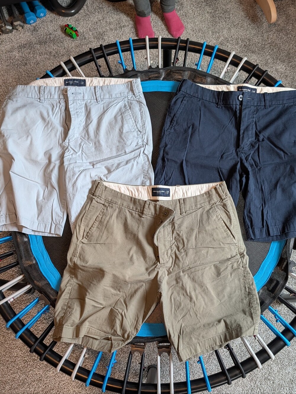Abercrombie & Fitch Lot Of 3: Chino Shorts in Navy, Khaki, and Light Blue